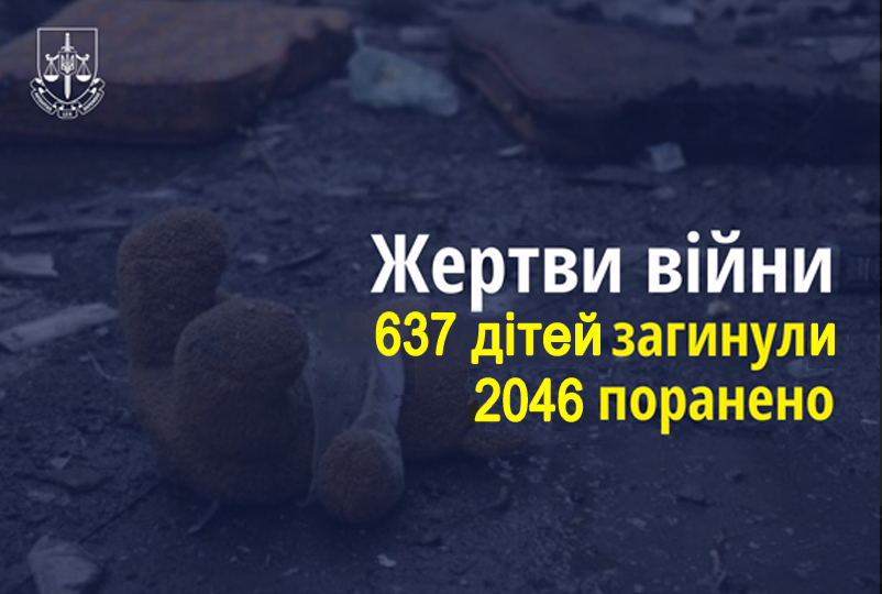 Напис: Жертви війни, 637 дітей загинули, 2046 поранено.