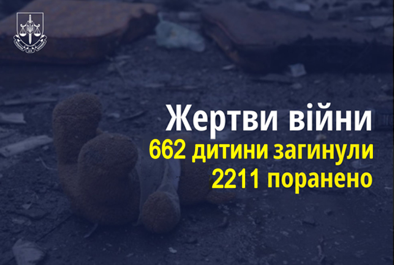 Напис: Жертви війни, 662 дитина загинула, 2211 поранено.